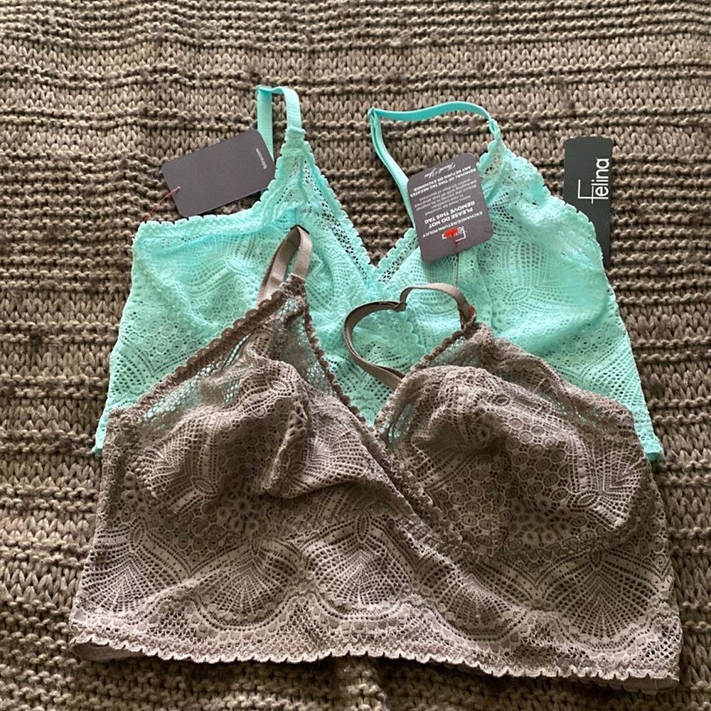 Two Felina bralettes color aquamarine and mauve